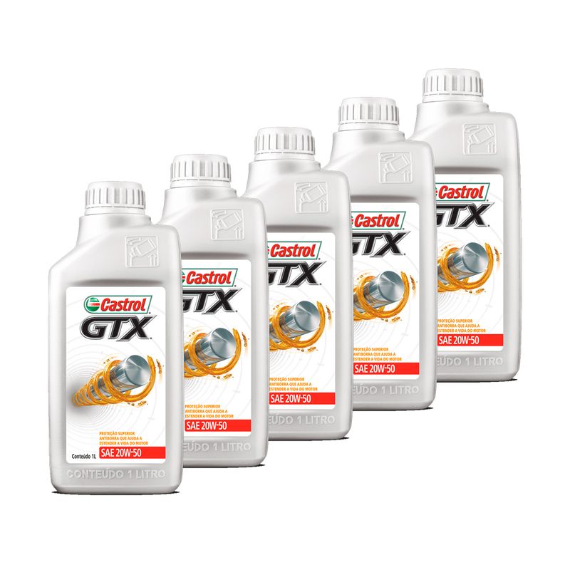 Kit-5-Oleo-Motor-Mineral-Castrol-GTX-Antiborra-SAE-20W50---4-Litro-|-Furlan-Auto-Pecas