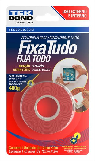 Fita Dupla Face Fixa Tudo 12mmX2mt – TekBond