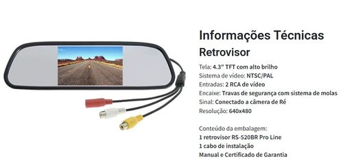 Retrovisor Interno (tela 4.3*) (camera Re) Universal Universal TDS / Roadstar RS520BR
